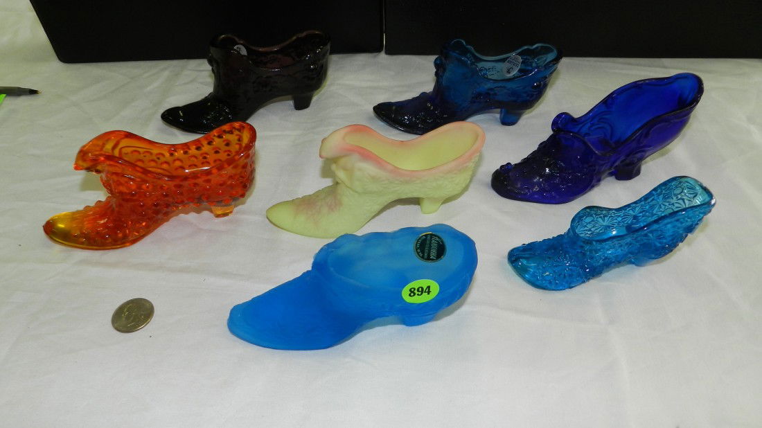 8 piece Fenton? glass shoes / boots: see title