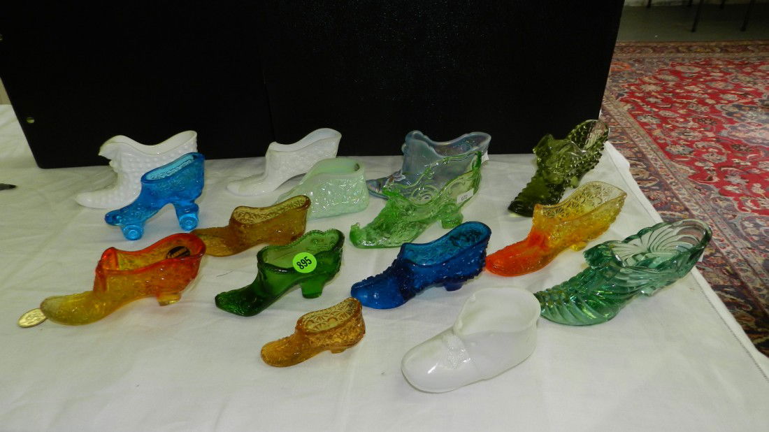 15 piece Fenton? glass shoes / boots: see title
