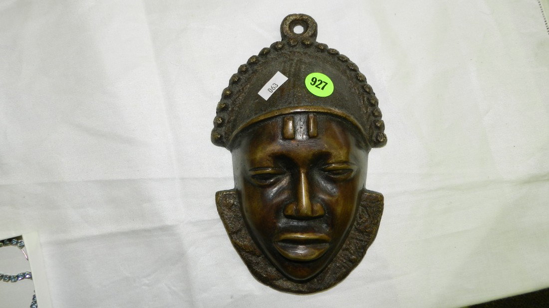 bronze / brass? African wall mask: see title