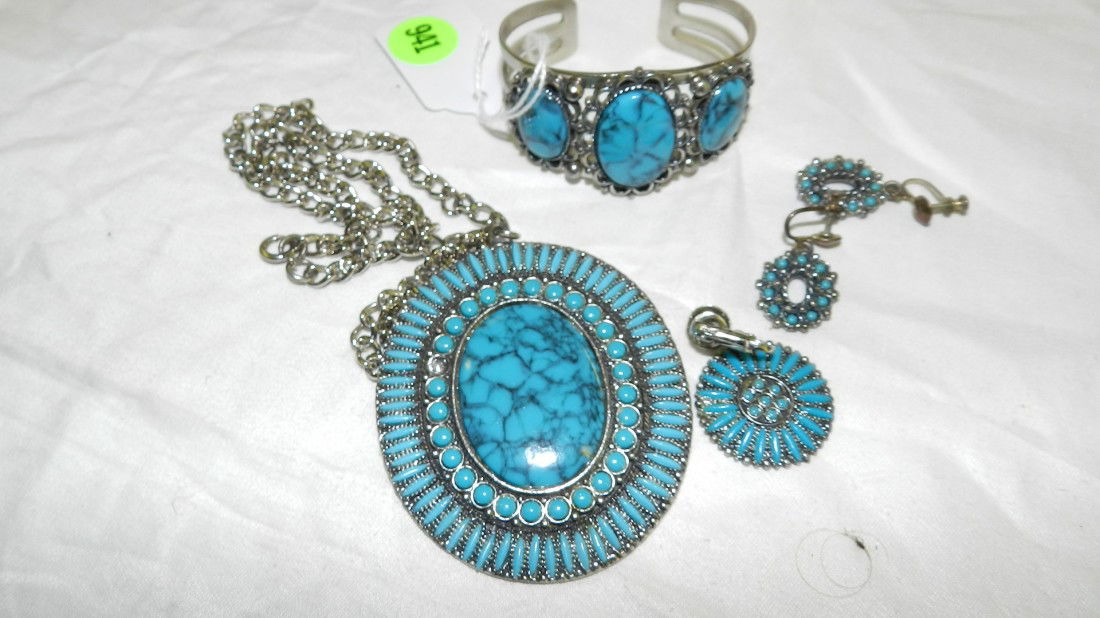 5 piece Native American (style) jewelry set, alloy: see title