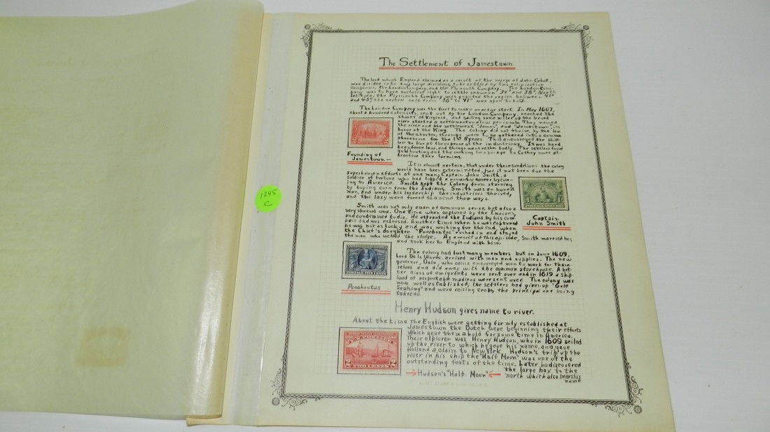 amazing collector's US stamp with hand written i: amazing collector's US stamp with hand written info sheet,sold as a single sheet this lot includes:Founding of Jamestown- Captain John Smith - Pocahontas - Hudson Fulton Celebration stamps