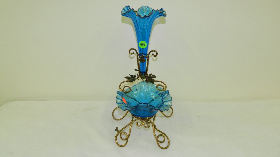 stunning Victorian epergne vase with bowl on metal: stunning Victorian epergne vase with bowl on metal stand
