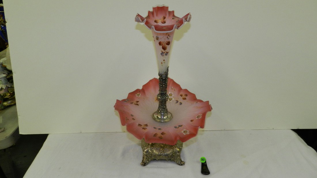 stunning Victorian epergne vase with bowl on metal: stunning Victorian epergne vase with bowl on metal stand