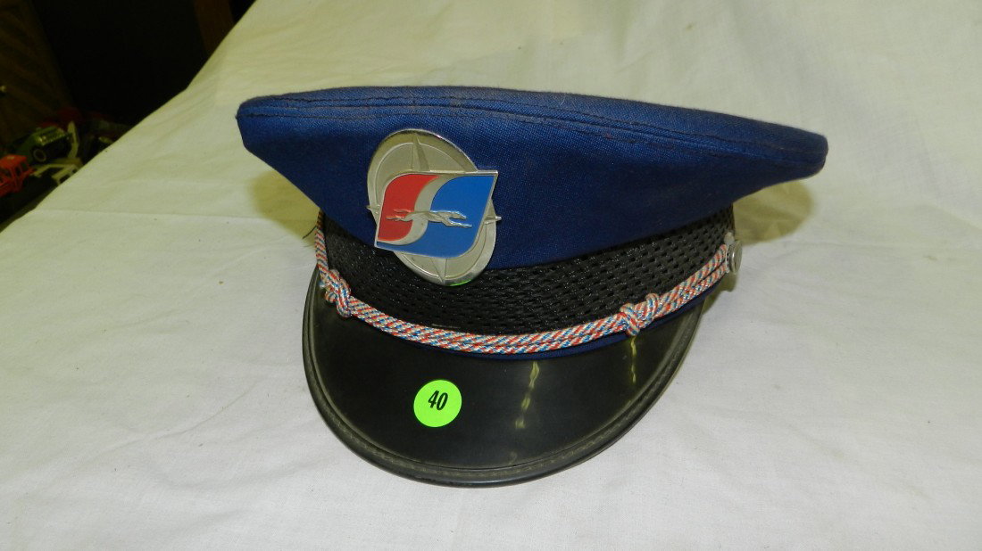 Vintage GREYHOUND Bus Drivers Uniform Hat W/Metal B: Vintage GREYHOUND Bus Drivers Uniform Hat W/Metal Badge