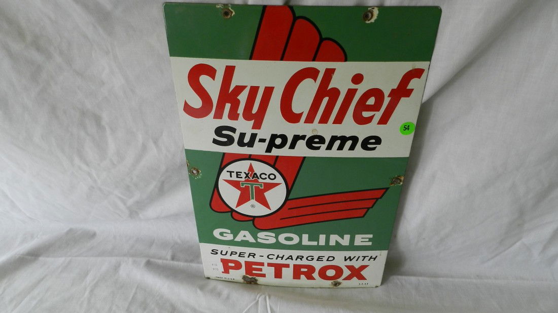 original Vintage Porcelain Texaco Gasoline Gas Pump: original Vintage Porcelain Texaco Gasoline Gas Pump Plate Petrox Sky Chief Sign cond good