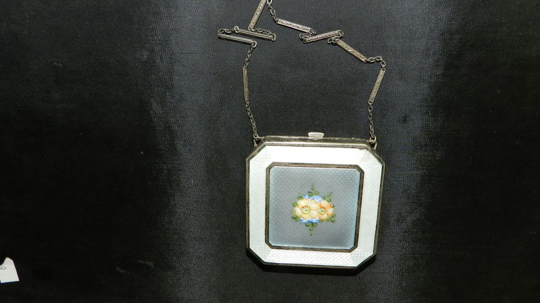 lovely enameled painted silver compact case: lovely enameled painted silver compact case