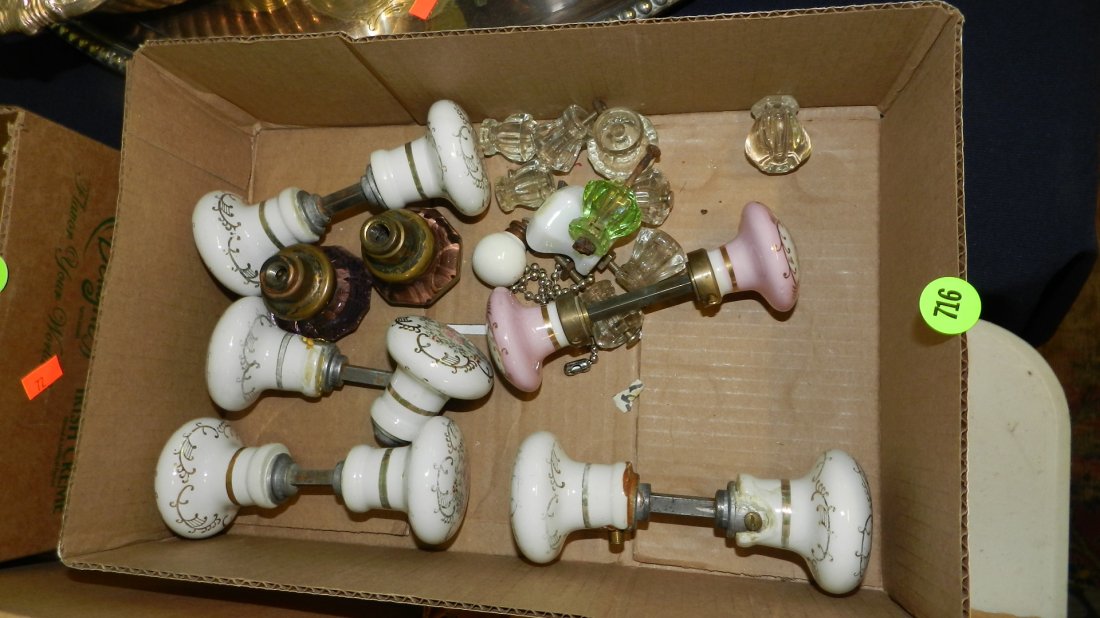 box of glass and porcelain door knobs: box of glass and porcelain door knobs