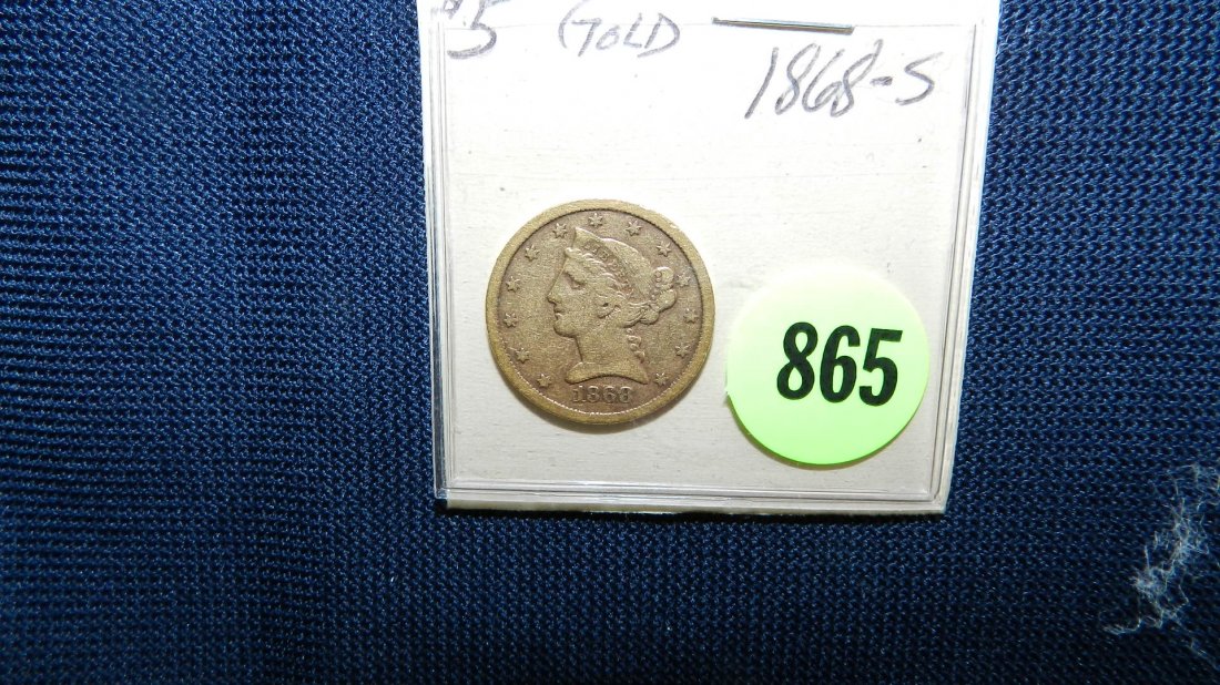 nice US 1868-S $5.00 five dollar gold coin: nice US 1868-S $5.00 five dollar gold coin