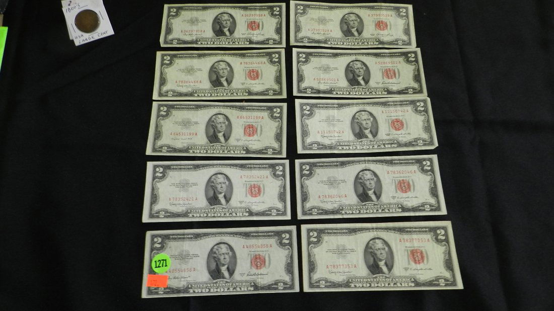 group of US two dollar bills red stamp: group of US two dollar bills red stamp