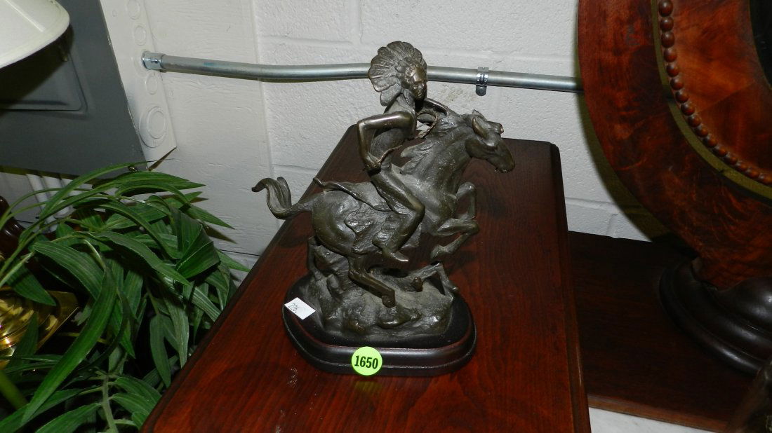 small bronze Native American indian on horseback