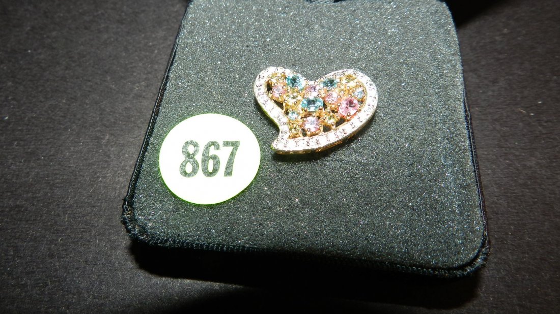 lovely ladies 14KT gold (stamped) multi colored st: lovely ladies 14KT gold (stamped) multi colored stone heart charm