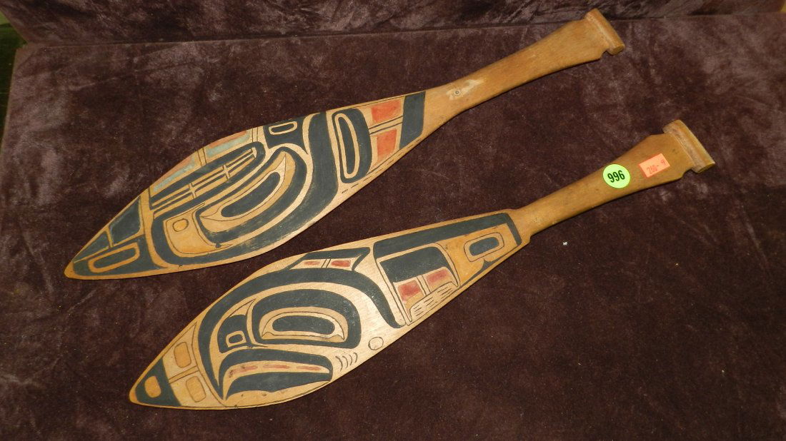 wonderful vintage Native American carved and paint: wonderful vintage Native American carved and painted dancing paddles (both have hole in handle)