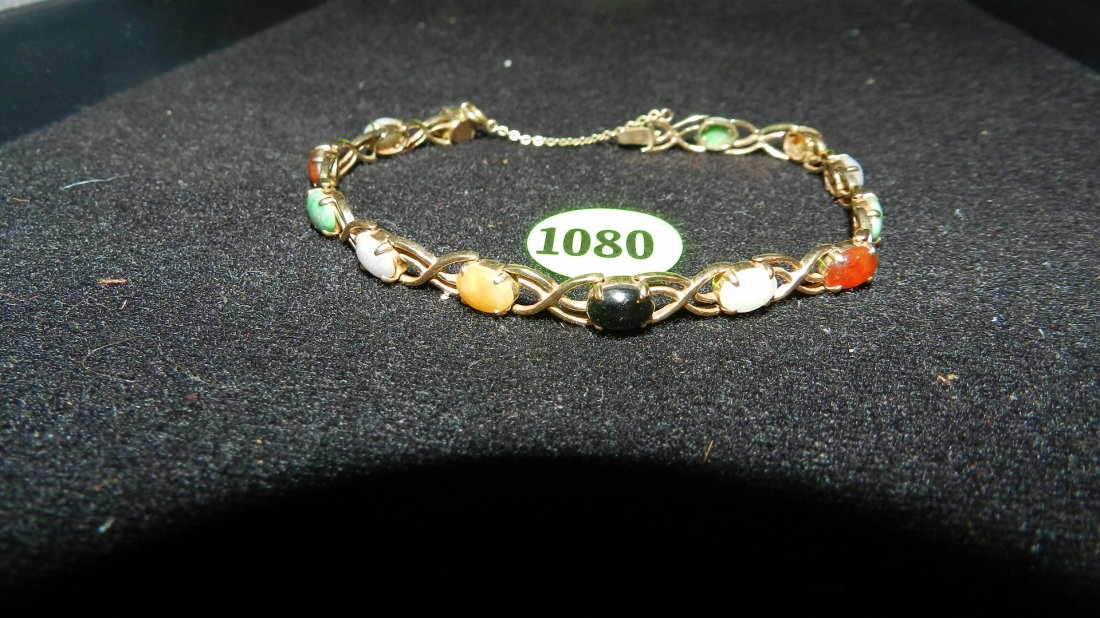 lovely ladies 14KT gold (stamped) & colored ston: lovely ladies 14KT gold (stamped) & colored stone bracelet