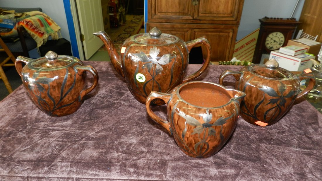 silver overlay vintage tea set: silver overlay vintage tea set