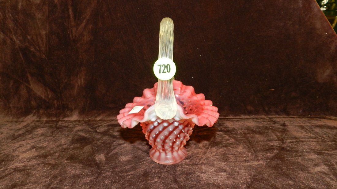 cranberry Fenton glass basket: cranberry Fenton glass basket