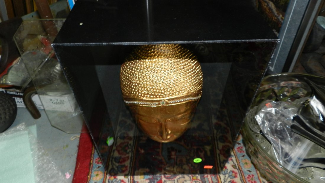 unique carved? mask in shadow box display case: unique carved? mask in shadow box display case