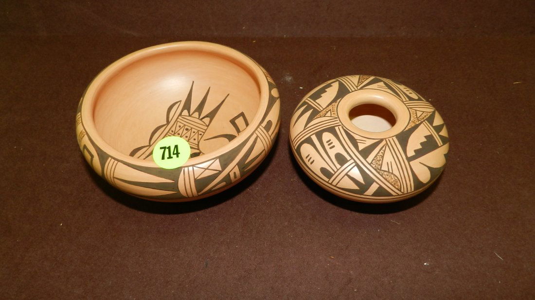 2 piece hand painted Native American vessels / bow