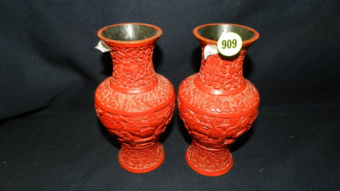 2 piece cinnabar Asian vases