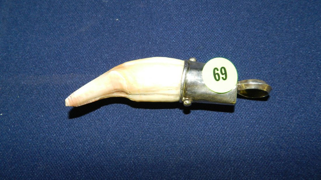 amazing Native American Eskimo Ivory pendant with s: amazing Native American Eskimo Ivory pendant with silver cap