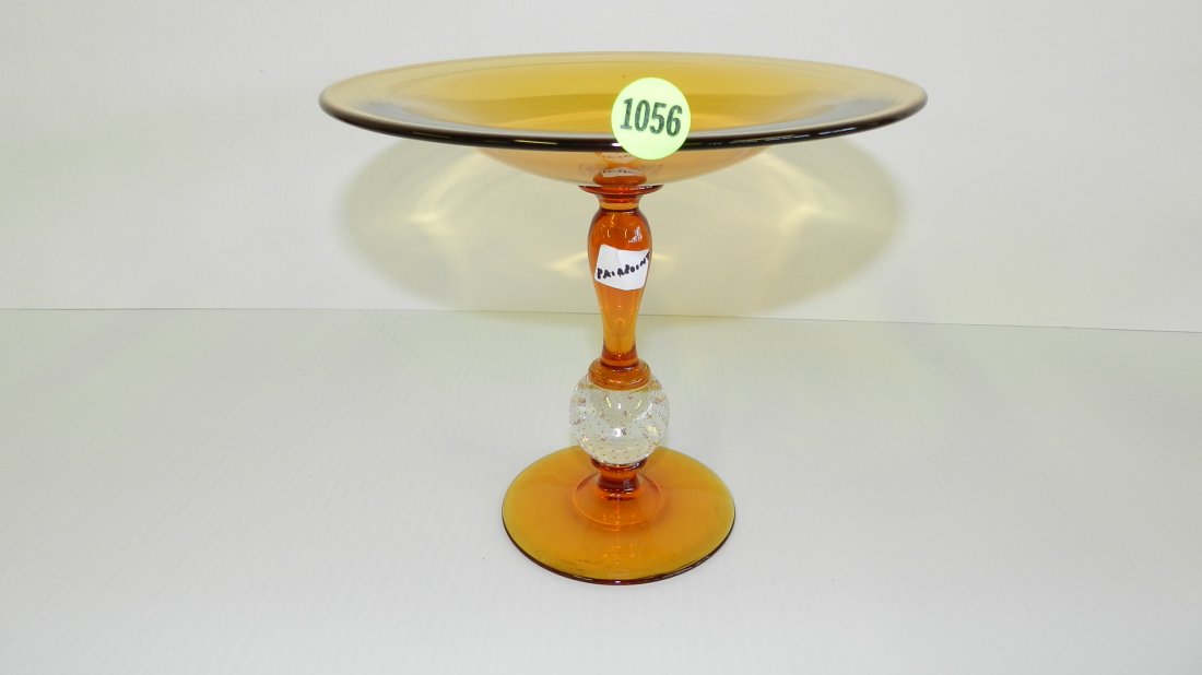 amazing Pairpoint art glass amber compote cond VG: amazing Pairpoint art glass amber compote cond VG 7 1/4 tall