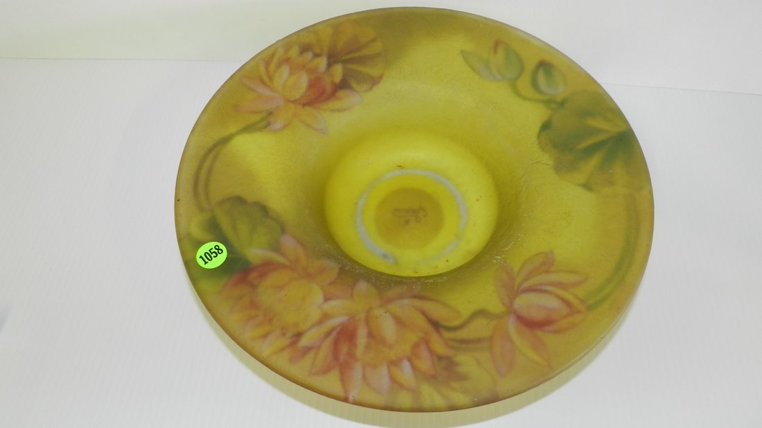 stunning art glass pond lily bowl by Pairpoint ma: stunning art glass pond lily bowl by Pairpoint marked Amber R.