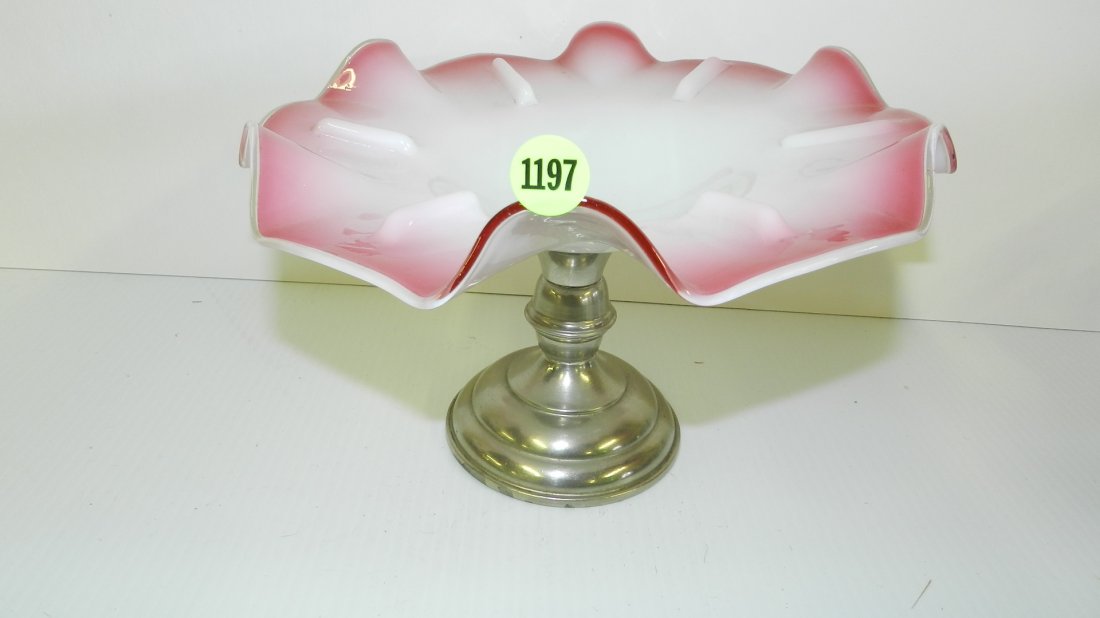 antique cranberry basket with metal base, cond VG: antique cranberry basket with metal base, cond VG 6x10