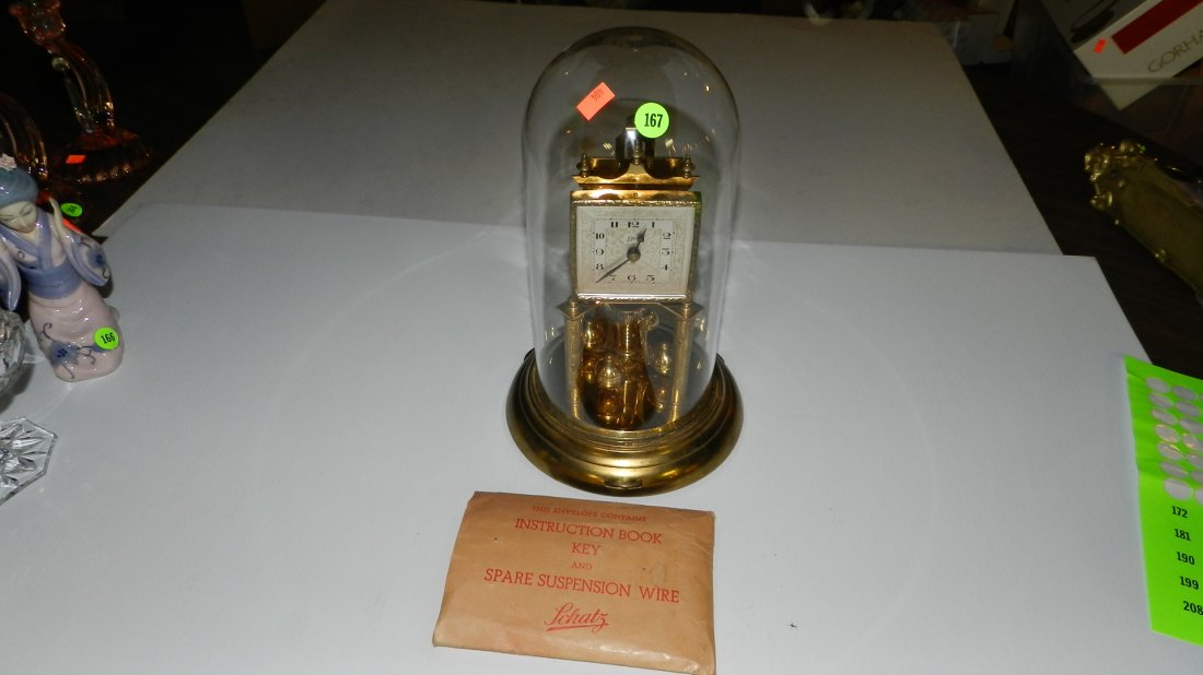 vintage Schatz glass dome mantle clock with bookle: vintage Schatz glass dome mantle clock with booklet