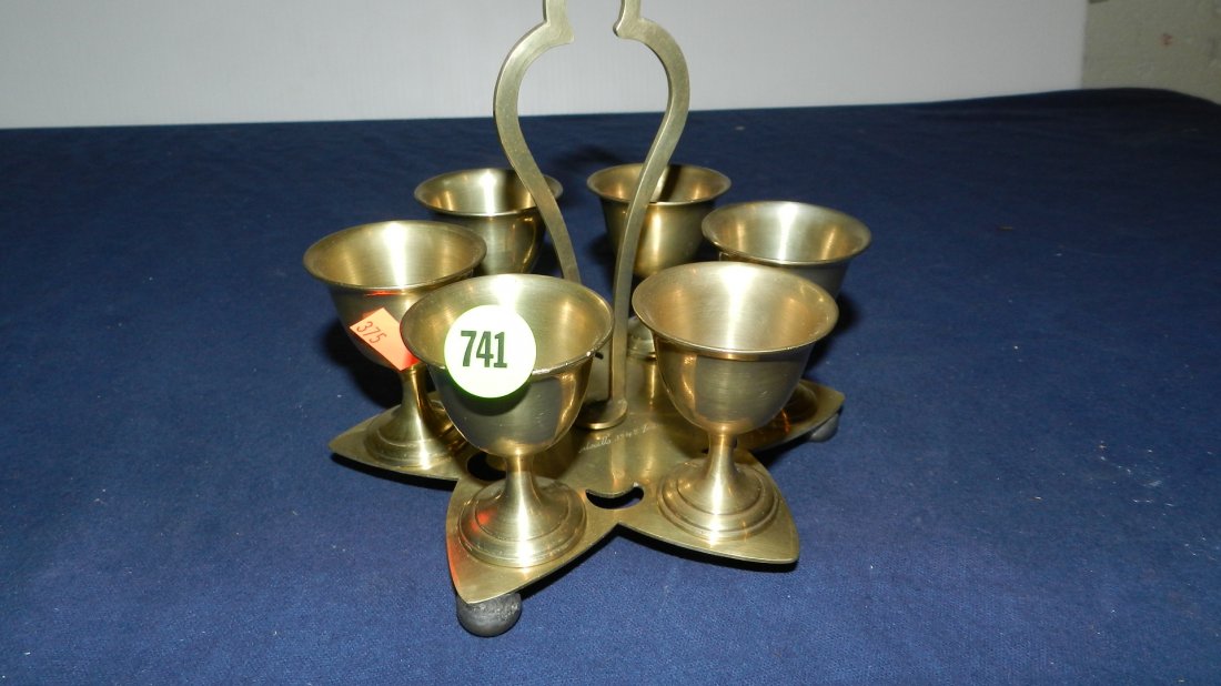 brass egg cup set with holder: brass egg cup set with holder