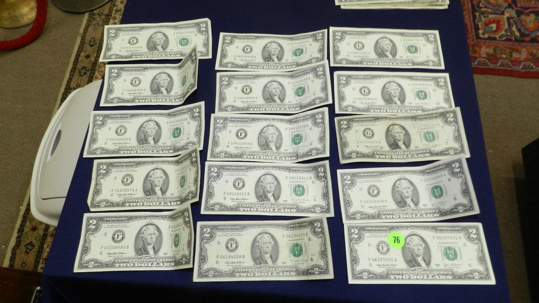 collection of US two dollar bills: collection of US two dollar bills