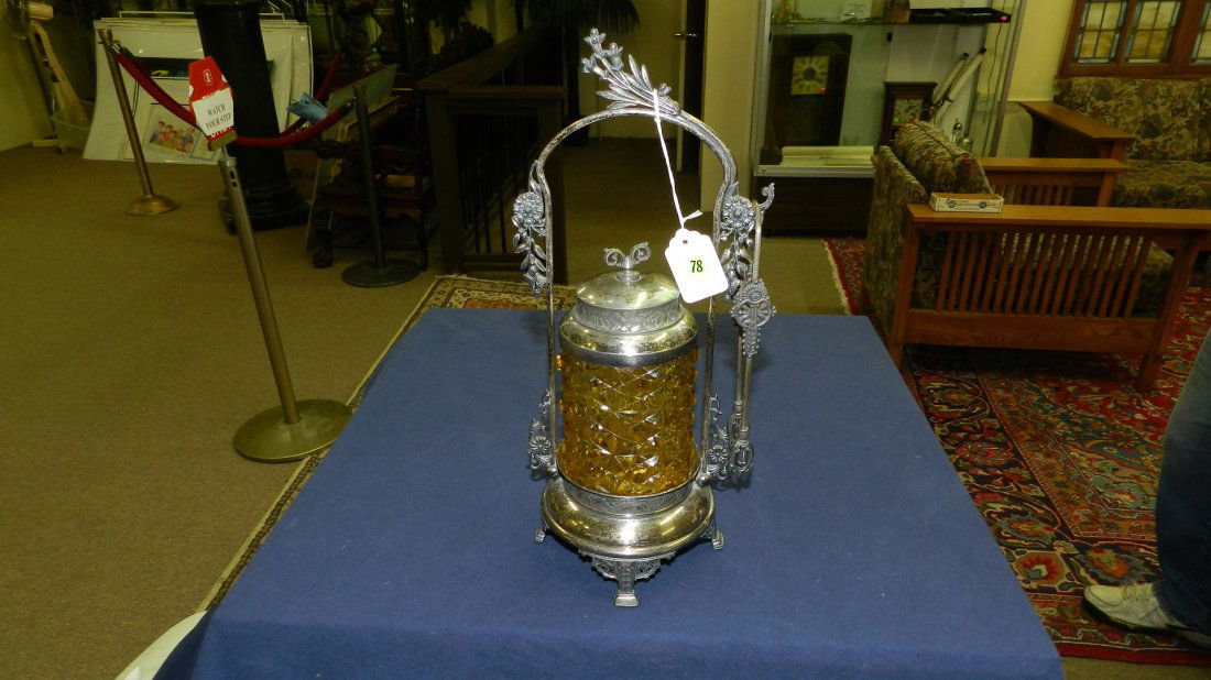 lovely antique pickle castor with tongs and holder: lovely antique pickle castor with tongs and holder