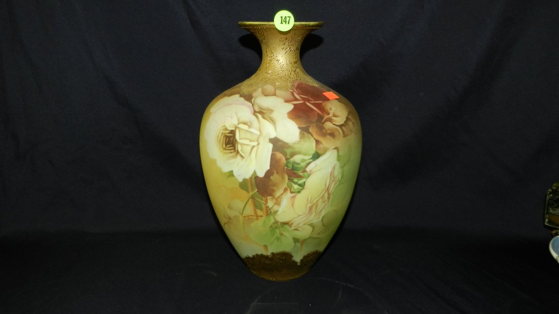 large porcelain hand painted rose vase made in Nippon c: large porcelain hand painted rose vase made in Nippon cond VG