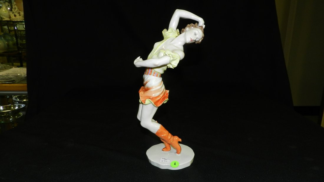 tall rosenthal dancing girl figurine with orange boots,: tall rosenthal dancing girl figurine with orange boots, marked L. Fridrich-Gronau cond VG 14" tall