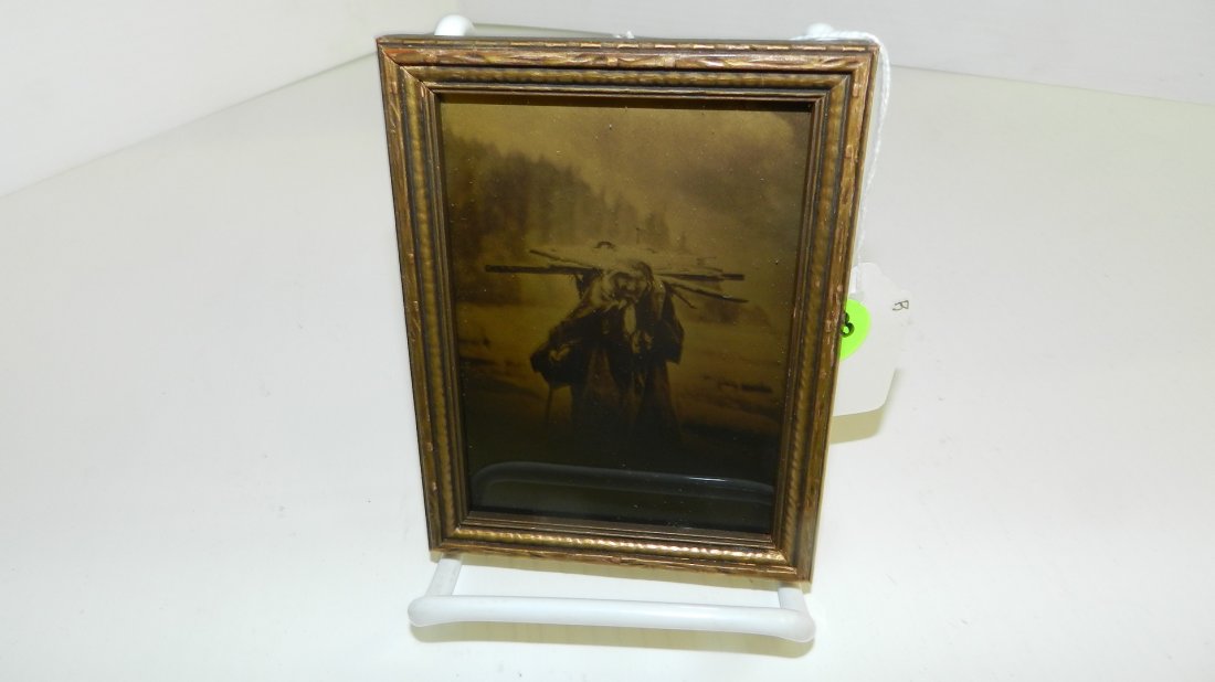 unique mini E. Curtis (repro) goldtone photo on glass t: unique mini E. Curtis (repro) goldtone photo on glass titled "Faggot Lady"