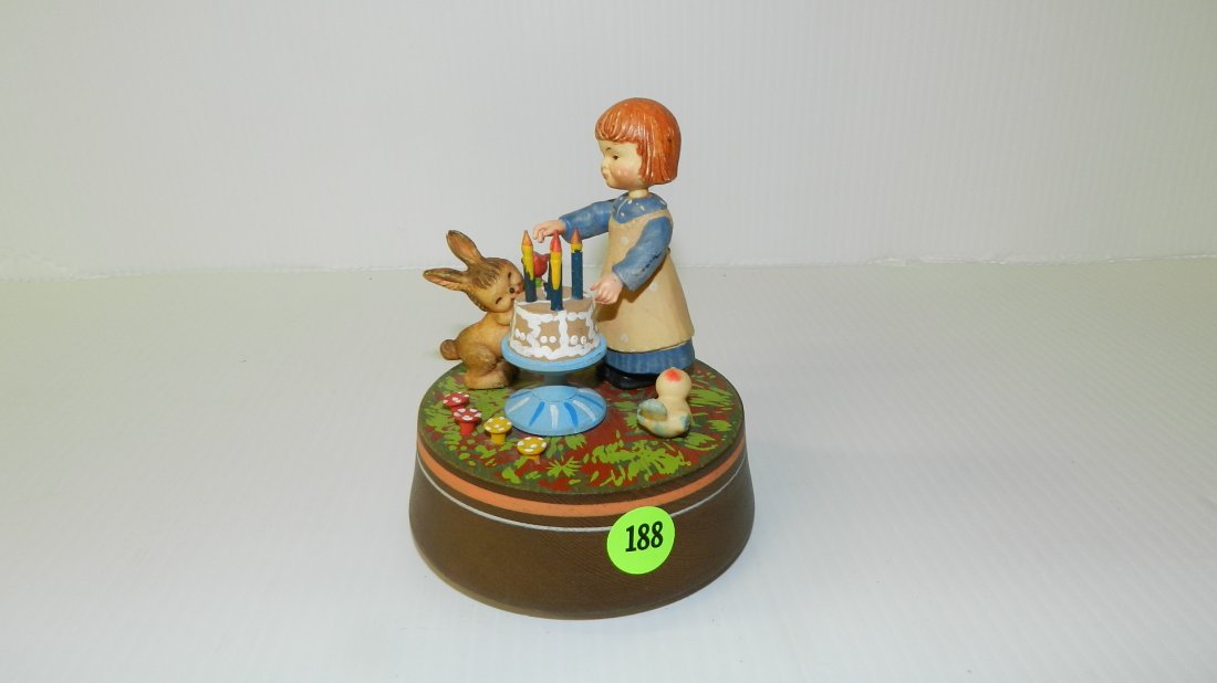 Original, Vintage, Thorens movement Anri Swiss wind up: Original, Vintage, Thorens movement Anri Swiss wind up wooden carved music box. Song title "Happy Birthday" working