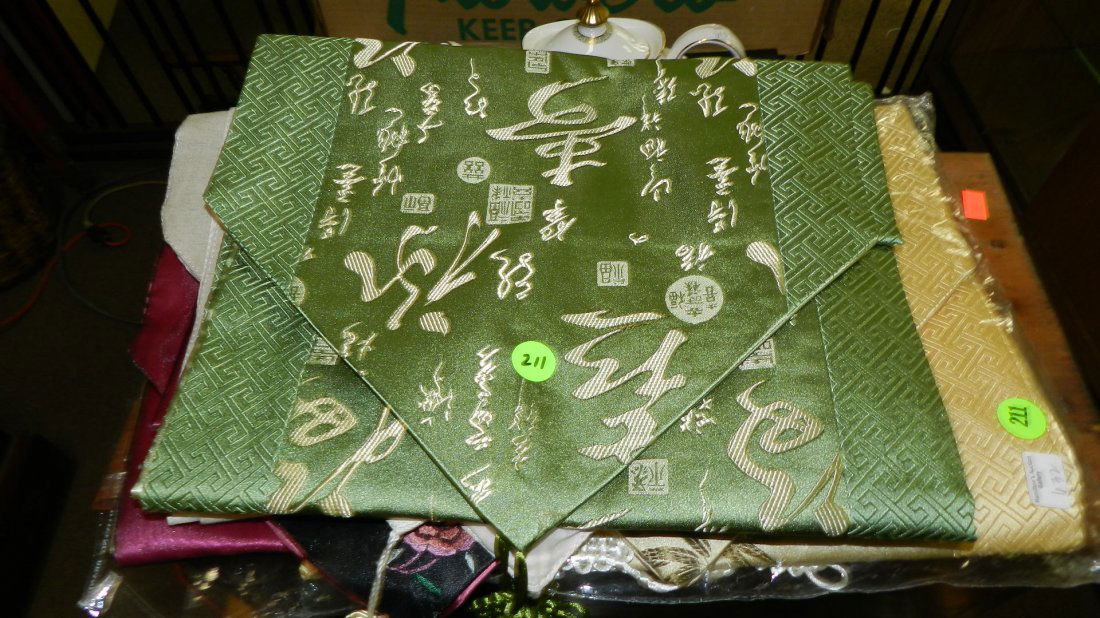 Collection of Asian hand stitched silk table runners: Collection of Asian hand stitched silk table runners