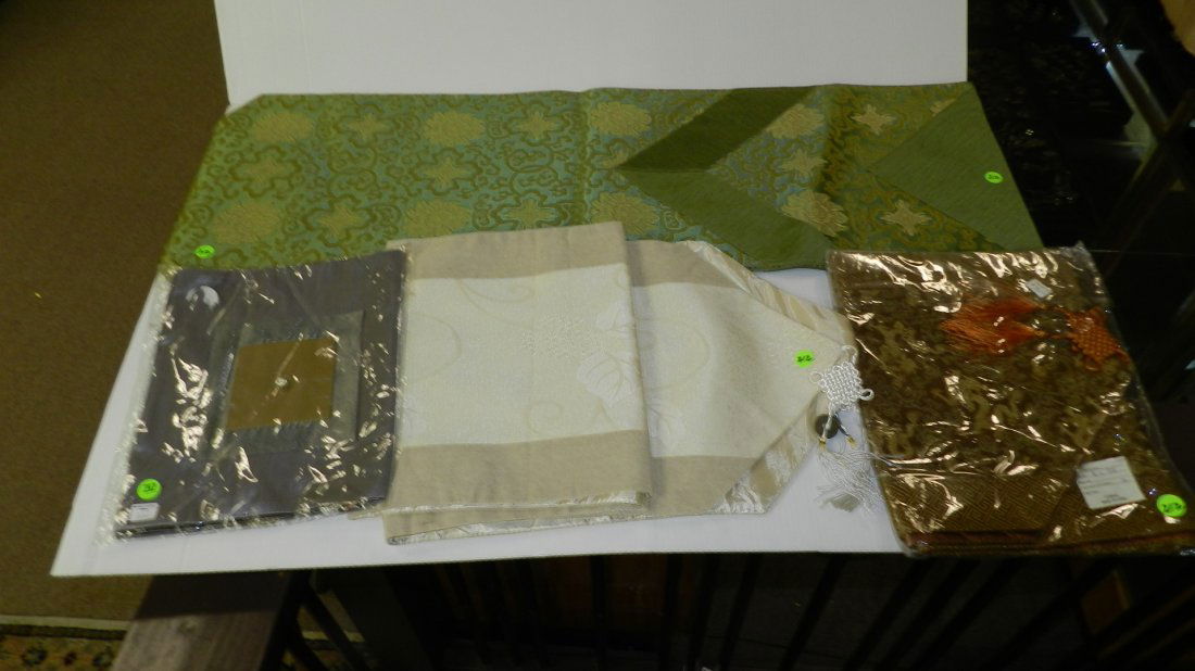 Collection of Asian hand stitched silk table runners: Collection of Asian hand stitched silk table runners