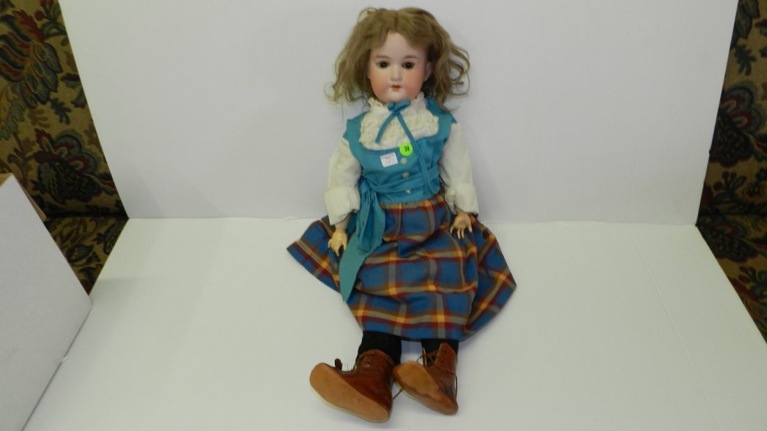 Antique, German Bisque head doll, G & B, young girl, sl: Antique, German Bisque head doll, G & B, young girl, sleepy eye, open mouth, jointed composition body. Cond. VG 24"