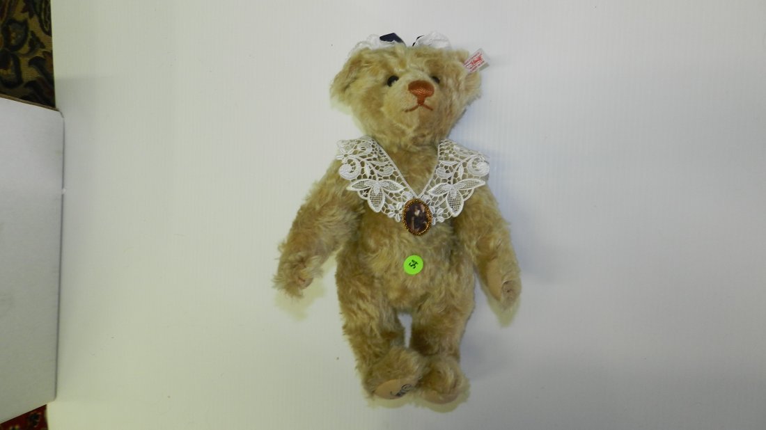 Original German Steiff teddy bear with tag & button in: Original German Steiff teddy bear with tag & button in ear, growler, with brooch, tag #666940 "Betsy Ross Bear" COND. Like new / Mint 14"