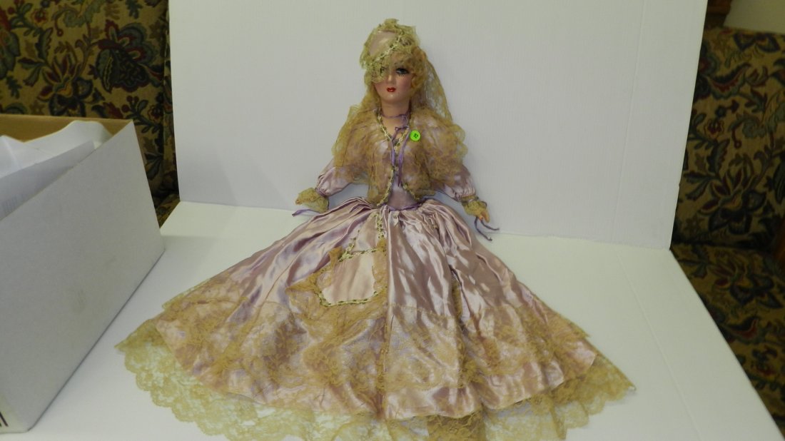 Wonderful Antique / Vintage French boudoir composition: Wonderful Antique / Vintage French boudoir composition painted bed doll. With original outfit. APROX. 21" COND. G, as seen