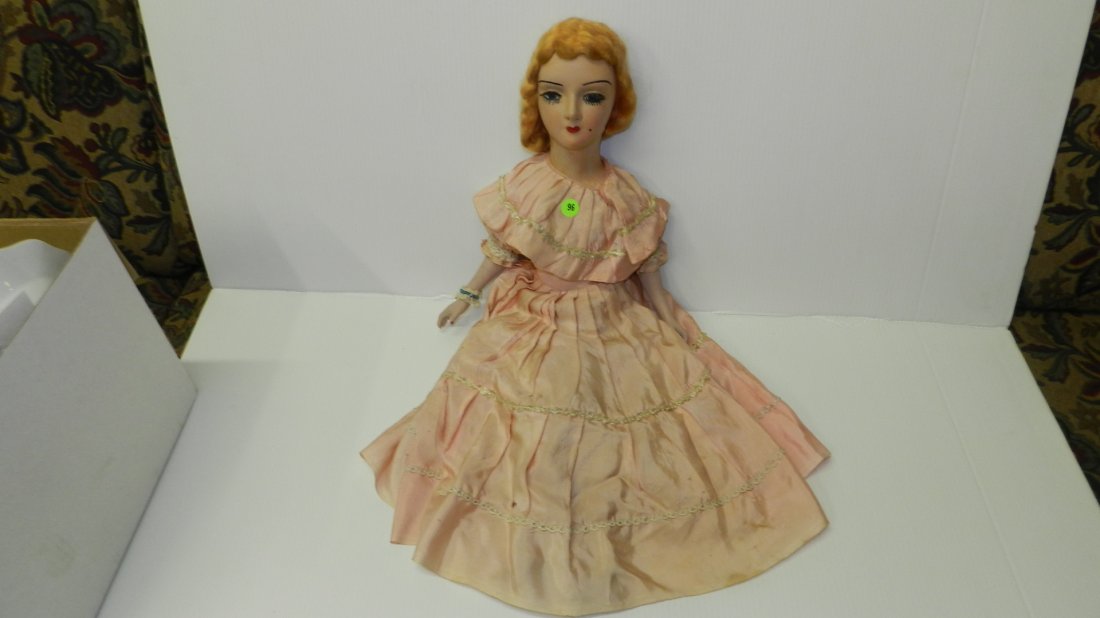 Wonderful Antique / Vintage French boudoir composition: Wonderful Antique / Vintage French boudoir composition painted bed doll. With original outfit. APROX. 21" COND. G, as seen