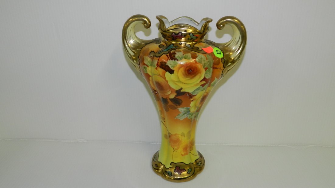 amazing hand painted porcelain Nippon floral vase, cond: amazing hand painted porcelain Nippon floral vase, cond VG