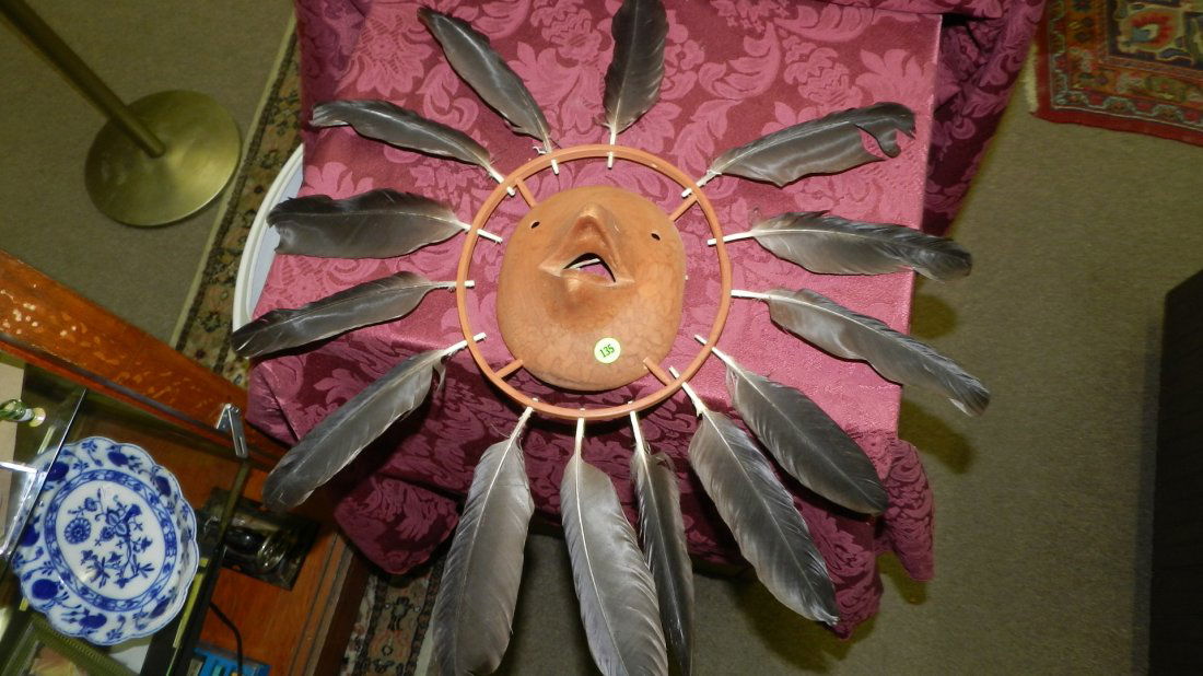 unique hand carved Native American? "Bird" face with: unique hand carved Native American? "Bird" face with feather ring wall art, marked W150