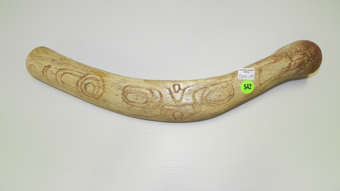Native American carved scene whale bone, 17": Native American carved scene whale bone, 17"