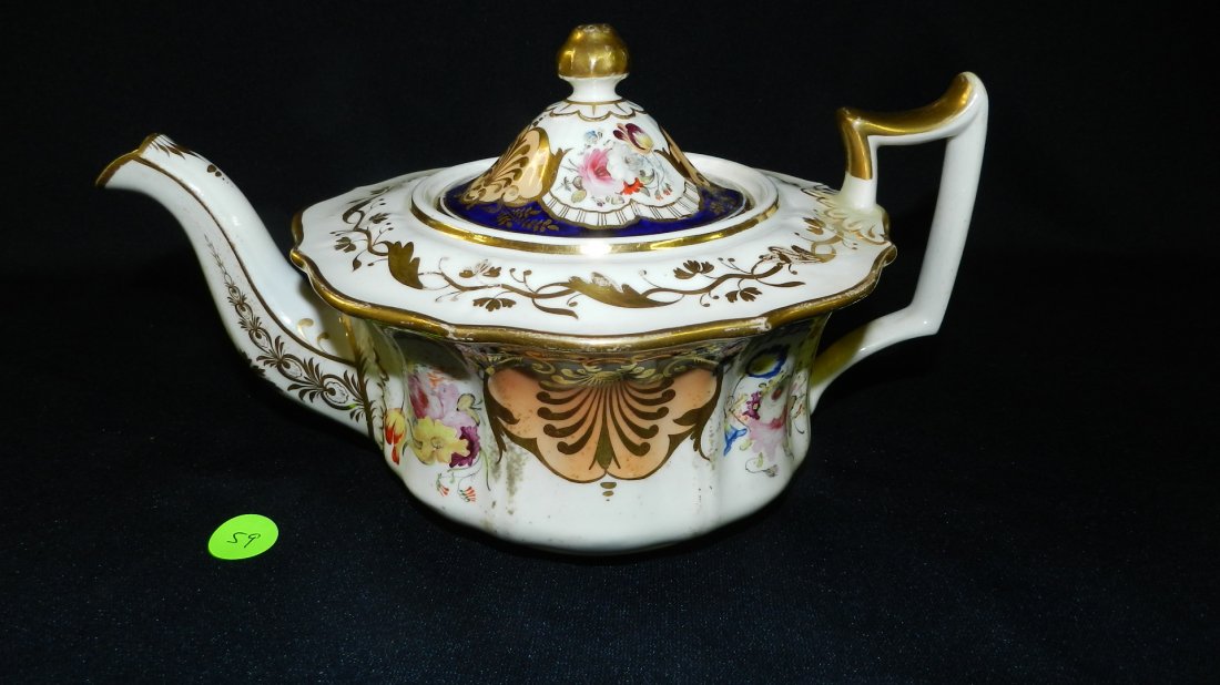 stunning antique (England C. 1810) Spode porcelain: stunning antique (England C. 1810) Spode porcelain teapot wonderful gilt and floral decor, documented, cond VG 5 1/2 x 10