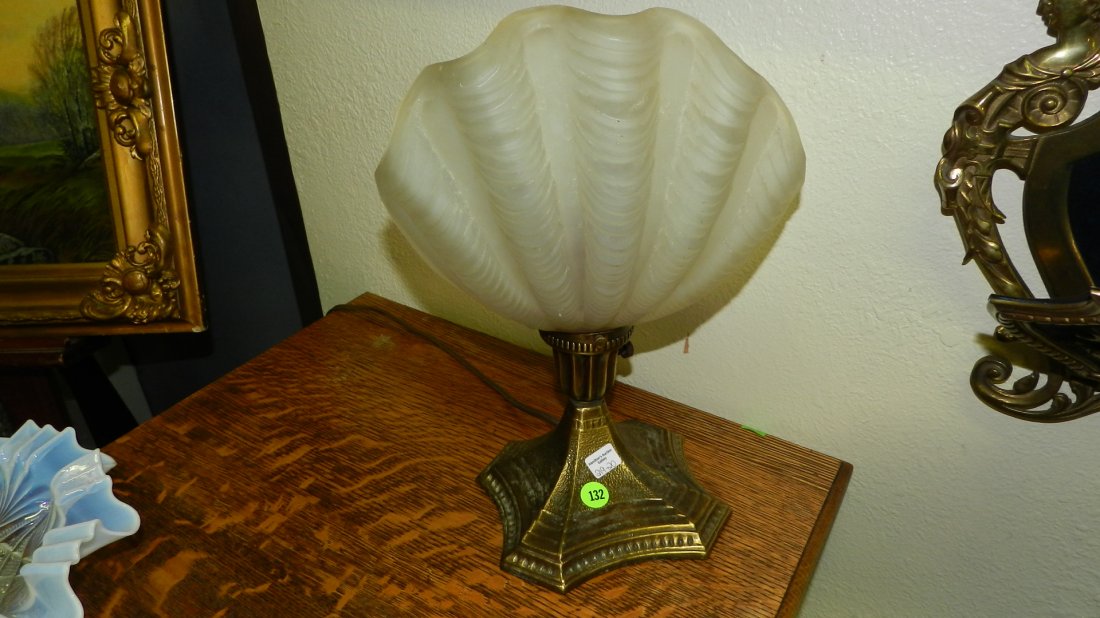 unique vintage brass & frosted shell design night: unique vintage brass & frosted shell design night light, nice glow to the shell form, cond VG switch is temperamental, 13" tall