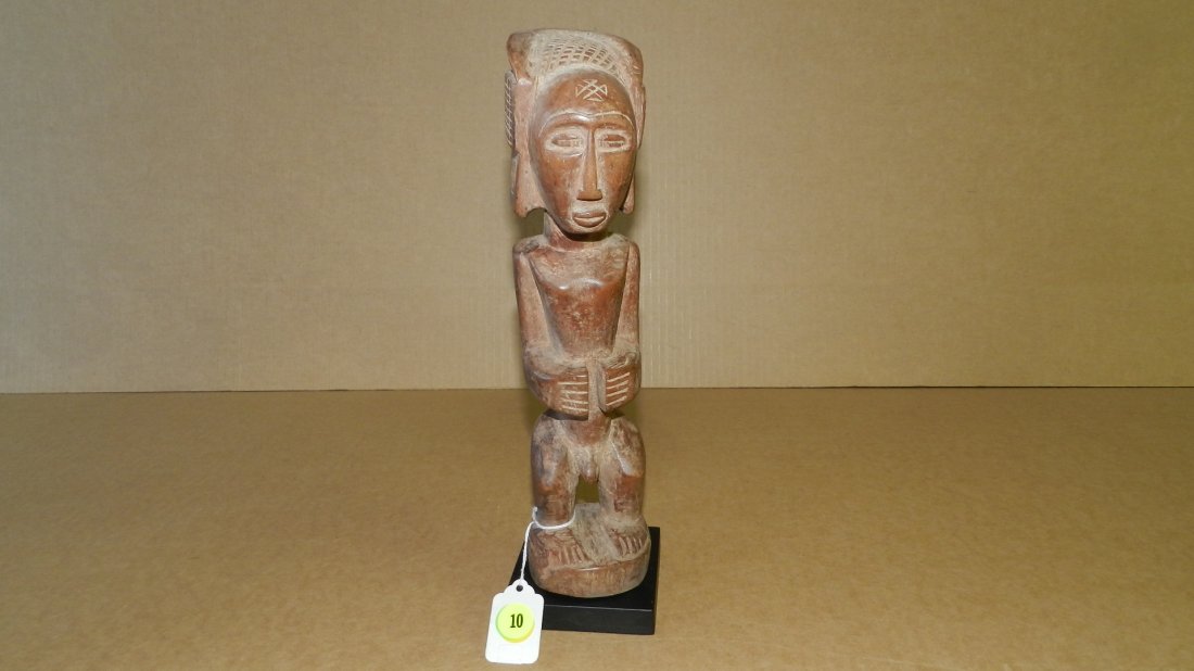 9137) Central African carved figure on stand, cond G,: 9137) Central African carved figure on stand, cond G, 12" tall with stand