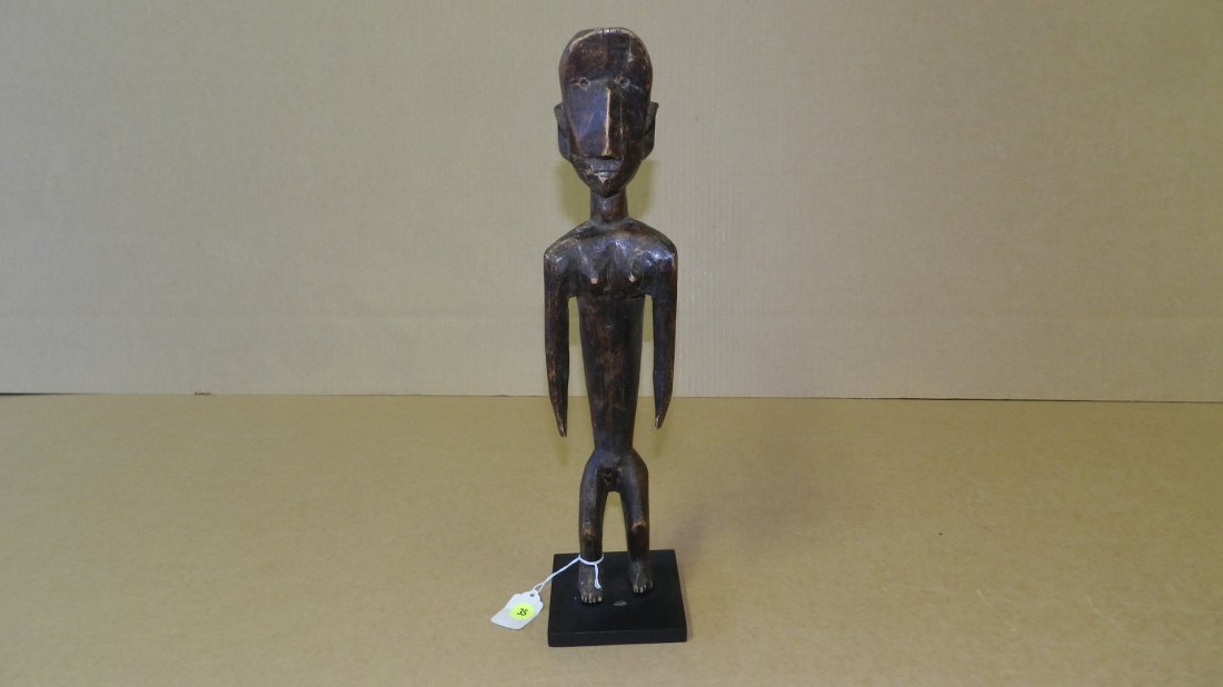 5036) African carved Nyamwezi figure on stand, COND G,: 5036) African carved Nyamwezi figure on stand, COND G, 17"