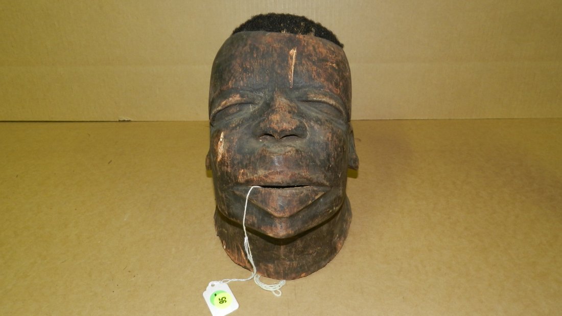 6455) African carved Makonde Helmet mask, from: 6455) African carved Makonde Helmet mask, from Tanzania, COND G, 12 x 7