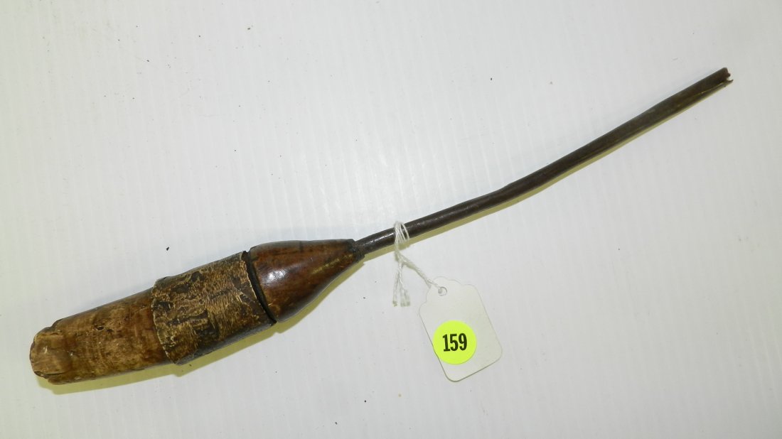 13014) African handmade Pick in metal sheath handle wit: 13014) African handmade Pick in metal sheath handle with bone handle or pipe 12 1/2