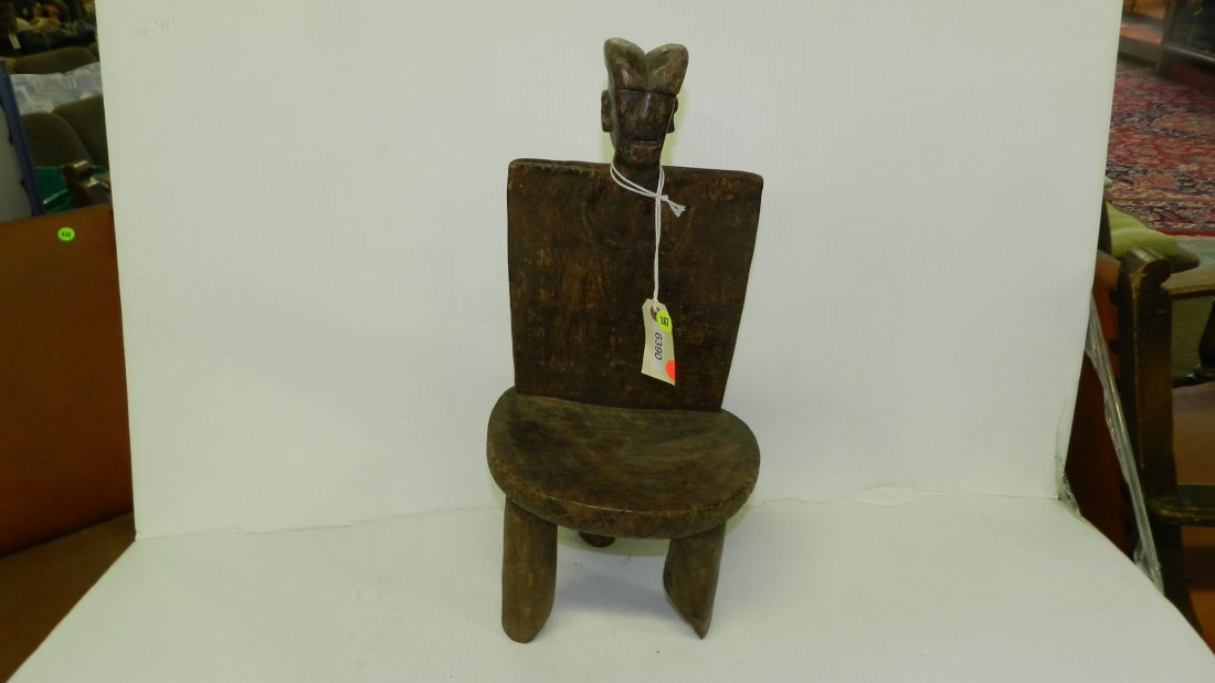 6390) unique East African high-backed chair for child,: 6390) unique East African high-backed chair for child, with carved head, one leg as seen, 20 x 9 1/2 x 6 3/4
